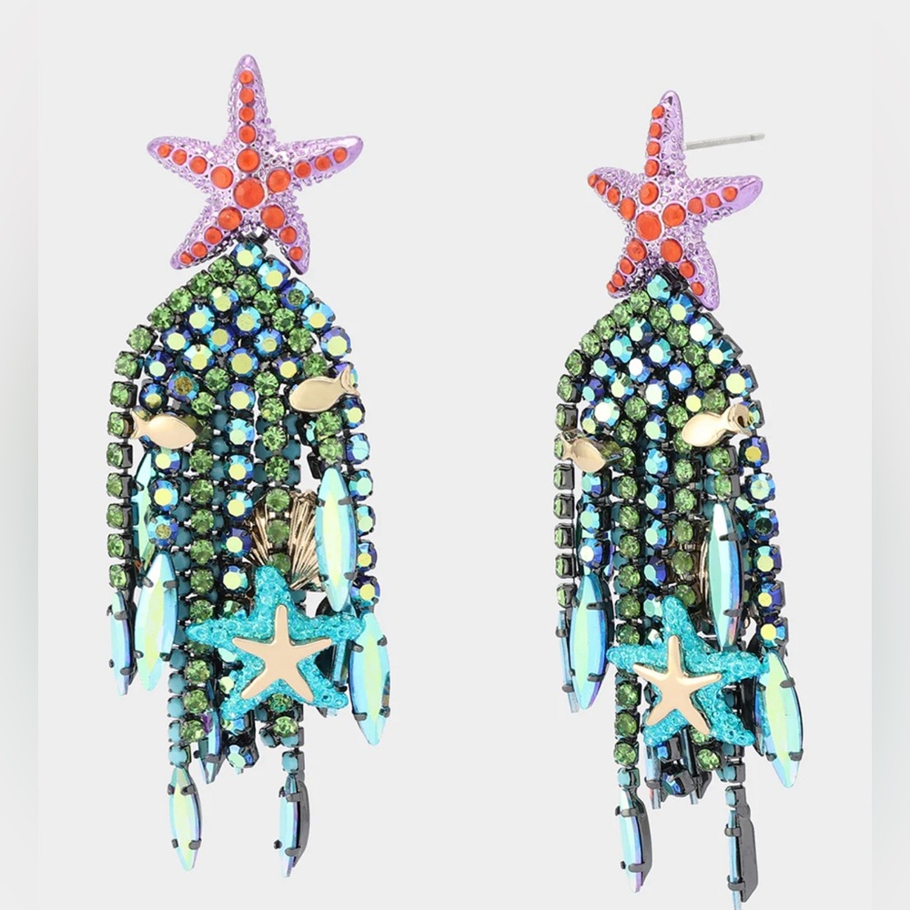🩶BETSEY JOHNSON MERMAID JEWELS SEALIFE STATEMENT EARRINGS - NWT🩶